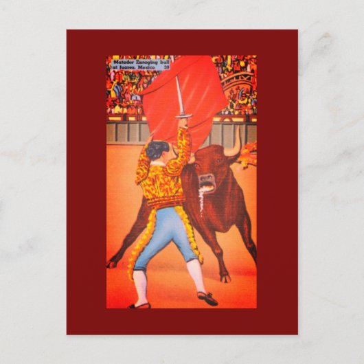 Matador met Red Cape en Charging Bull, Juarez Briefkaart (Voorkant)