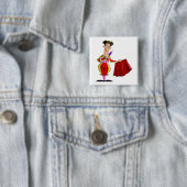 Matador with Red Cape Spanish Bullfighter Vierkante Button 5,1 Cm (In situ)