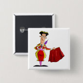 Matador with Red Cape Spanish Bullfighter Vierkante Button 5,1 Cm (Voorkant /achterkant)