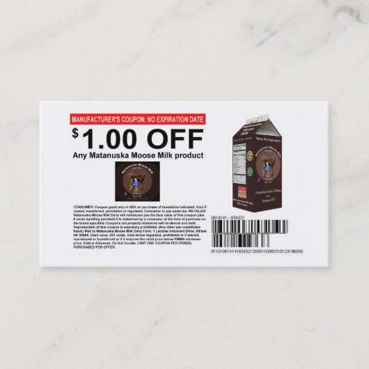 Matanuska Moose Milk Coupon (Voorkant)