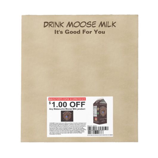 Matanuska Moose Milk Coupon Notitieblok (Voorkant)