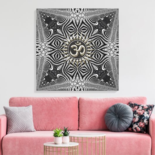 Matanya Silver Aum Star B+W Tribal Wrapped Canvas (Insitu (Woonkamer))