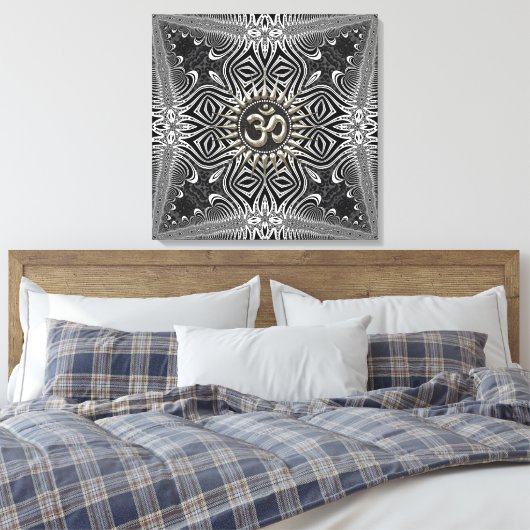 Matanya Silver Aum Star B+W Tribal Wrapped Canvas (Insitu (Slaapkamer))