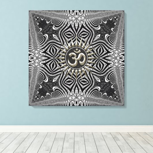 Matanya Silver Aum Star B+W Tribal Wrapped Canvas Afdruk (Insitu (Houten vloer))