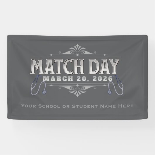 Match Day 2026 Feest Elegante Grijze Stethoscoop Spandoek (Horizontaal)