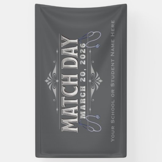 Match Day 2026 Party Elegant Gray Stethoscope Spandoek (Verticaal)