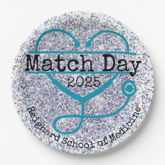 Match Day Blue 2025 Glitter Stethoscoop Papieren Bordje (Voorkant)