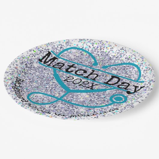 Match Day Blue Custom Year Glitter Stethoscope Papieren Bordje (Gekanteld)