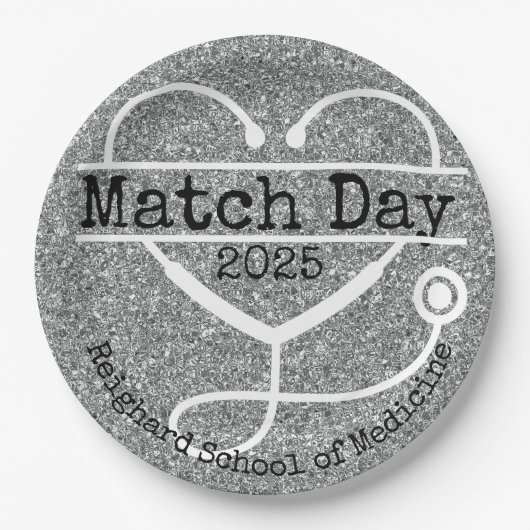 Match Day Silver 2025 Glitter Stethoscoop Papieren Bordje (Voorkant)