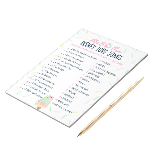 Match de Love Songs Ice Cream Shower Game Pack Notitieblok