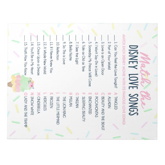 Match de Love Songs Ice Cream Shower Game Pack Notitieblok (Voorkant)