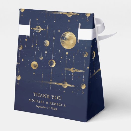 Match gemaakt in de sterren blauw goud bruiloft gu bedankdoosjes (Achterkant)