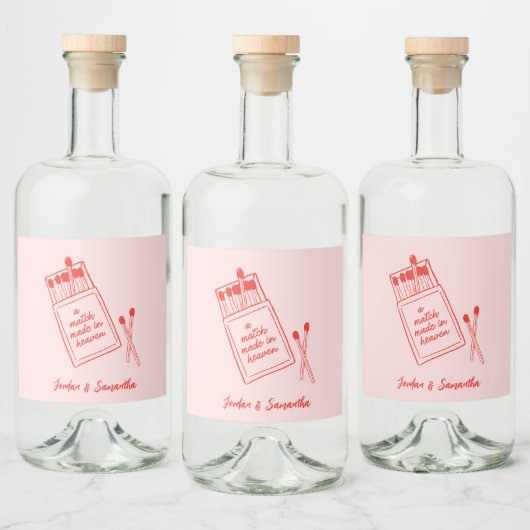 Match Gemaakt in Heaven Pink & Red Retro Likeurfles Etiket (Flessen)