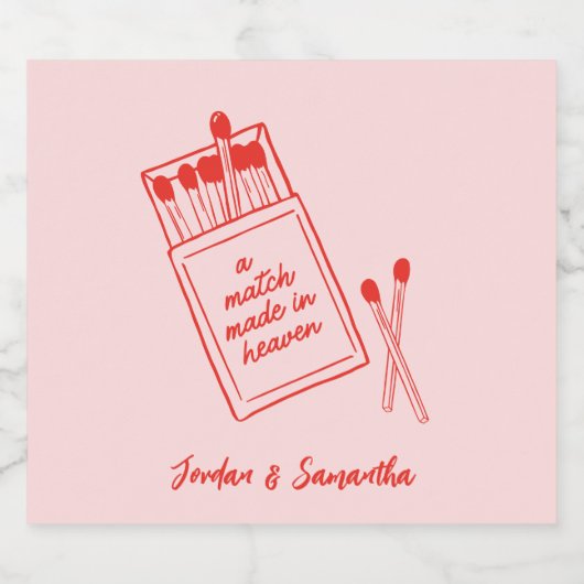 Match Gemaakt in Heaven Pink & Red Retro Likeurfles Etiket (Enkel label)