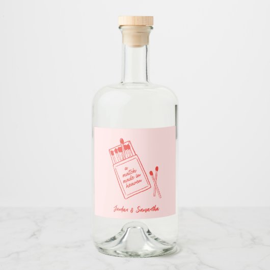 Match Gemaakt in Heaven Pink & Red Retro Likeurfles Etiket (Voorkant)