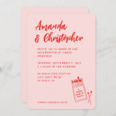 Match Gemaakt in Heaven Retro Rode bruiloft uitnod Kaart (Voorkant / Achterkant)