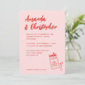 Match Gemaakt in Heaven Retro Rode bruiloft uitnod Kaart (Staand voorkant)