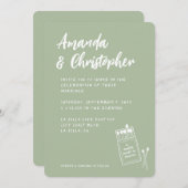 Match Gemaakt in Heaven Retro Sage Groene Bruiloft Kaart (Voorkant / Achterkant)