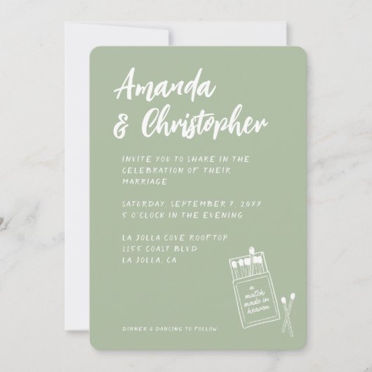 Match Gemaakt in Heaven Retro Sage Groene Bruiloft Kaart (Voorkant)
