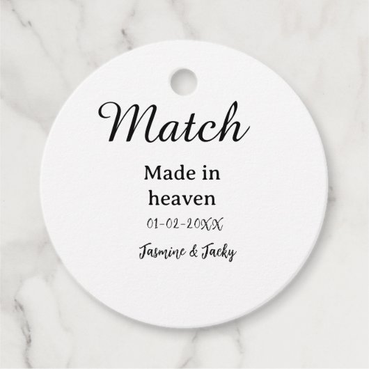 Match made in heaven add name date simple calligra bedankjes labels (Voorkant)