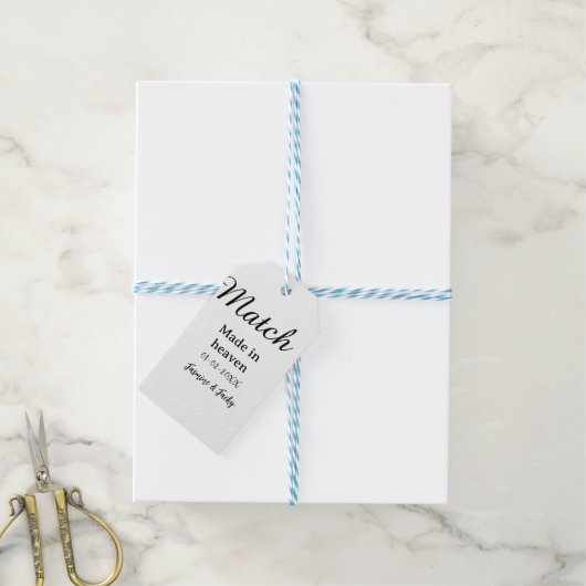 Match made in heaven add name date simple calligra cadeaulabel (Met Touw)