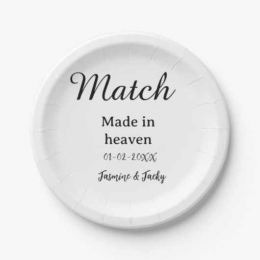 Match made in heaven add name date simple calligra papieren bordje (Voorkant)
