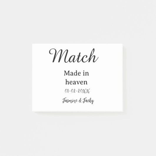 Match made in heaven add name date simple calligra post-it® notes (Voorkant)