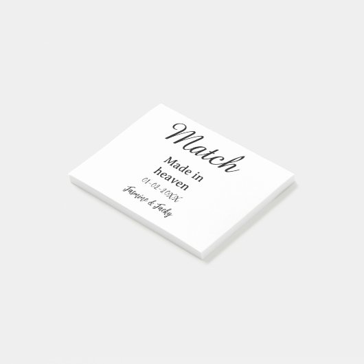 Match made in heaven add name date simple calligra post-it® notes (Schuin)