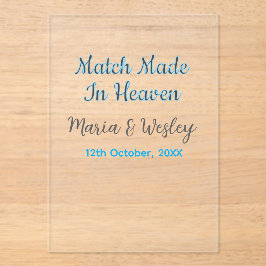 Match made in heaven blue black couple name date acryl uitnodigingen