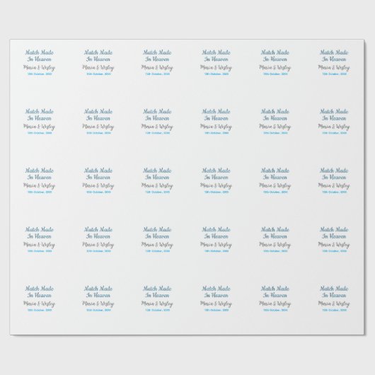 Match made in heaven blue black couple name date cadeaupapier (Vlak)