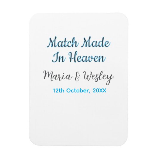 Match made in heaven blue black couple name date magneet (Verticaal)