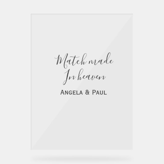 Match made in heaven name couple wedding simple  acryl bord (Voorkant)