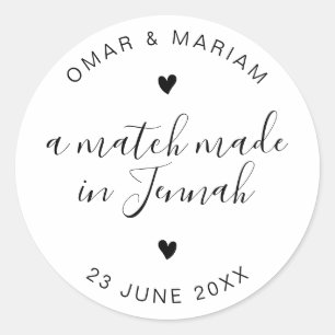 Match Made in Jennah Elegant Citaat met Zwarte Tek Ronde Sticker