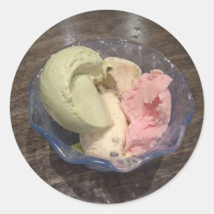 Matcha Aardbei Vanille Ijslep Sundae B Ronde Sticker