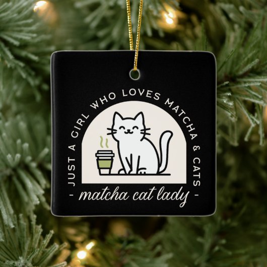 Matcha and cat lovers funny quotes aesthetic black keramisch ornament (Boom)