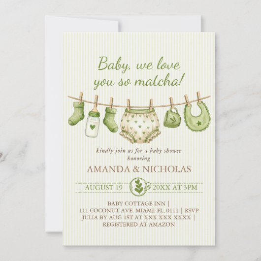 Matcha Baby Shower Uitnodiging (Voorkant)