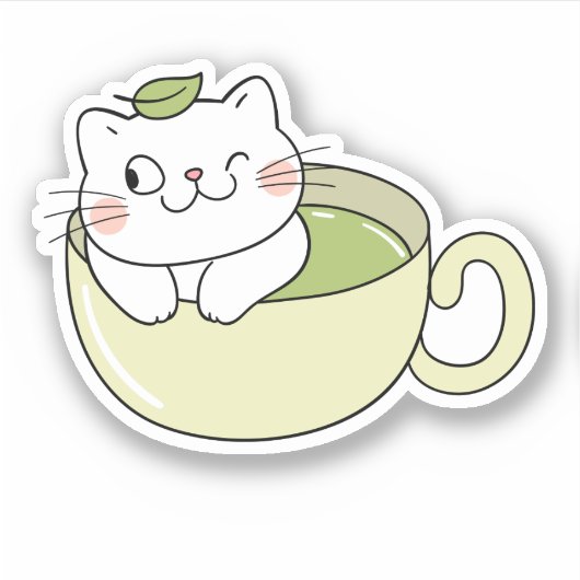 Matcha boba groene thee, matcha kat sticker (Voorkant)
