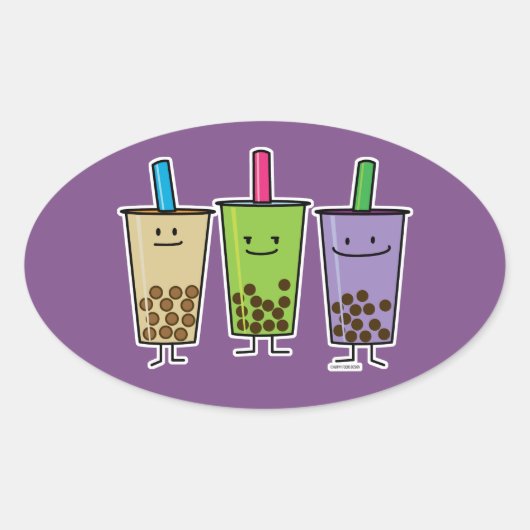 Matcha boba thee groene drink Taro tapioca Japa Ovale Sticker (Voorkant)