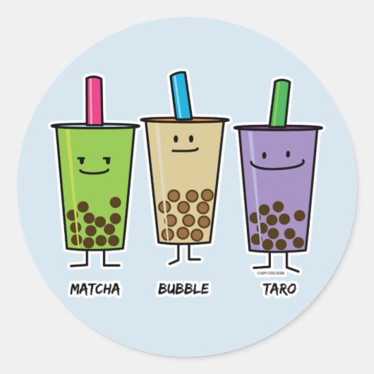 Matcha boba thee groene drink Taro tapioca Japa Ronde Sticker (Voorkant)