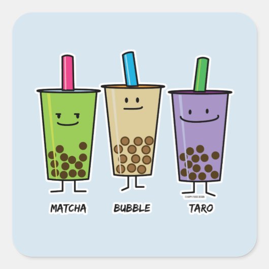 Matcha boba thee groene drink Taro tapioca Japa Vierkante Sticker (Voorkant)