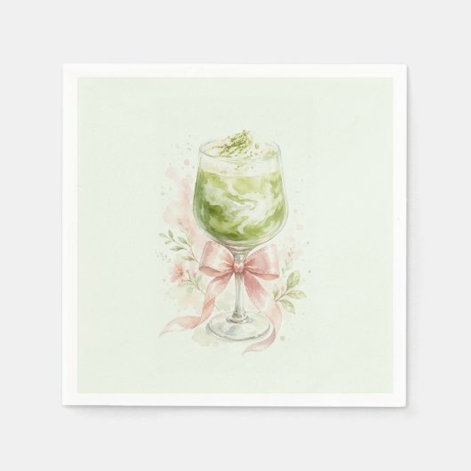 Matcha Bruidsfeest Waterverf Roze Strik Servet (Voorkant)