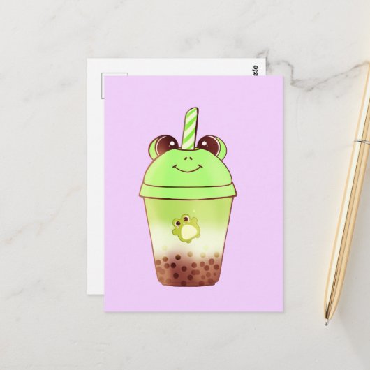 Matcha Bubble Tea Milk Tea Frog Briefkaart (Voorkant / Achterkant in situ)