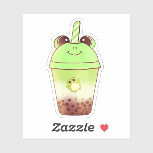 Matcha Bubble Tea Milk Tea Frog Sticker (Vel)