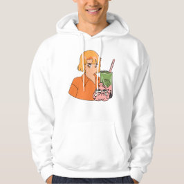 Matcha Bubble Tea Tijd – Esthetisch Oranje Anime M Hoodie