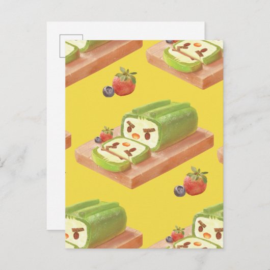 Matcha Cake Roll Illustratie Aankondigingskaart (Voorkant / Achterkant)