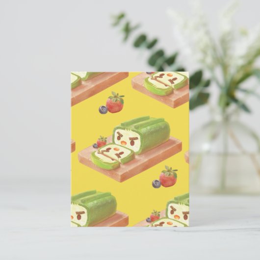 Matcha Cake Roll Illustratie Aankondigingskaart (Staand voorkant)