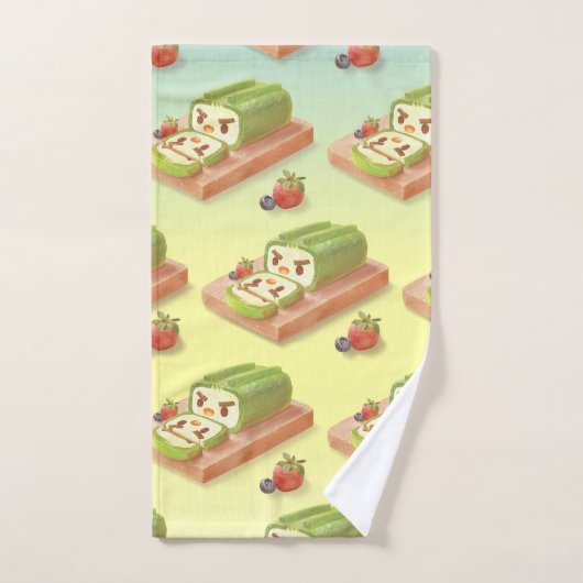Matcha Cake Roll Illustratie Bad Handdoek (Handdoek)