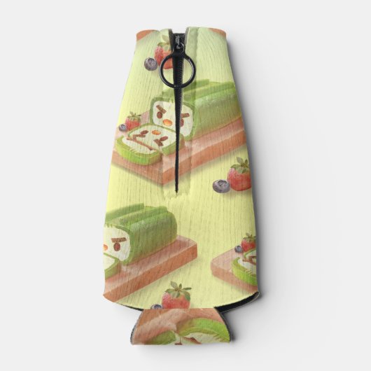 Matcha Cake Roll Illustratie Flesjeskoeler (Achterkant)