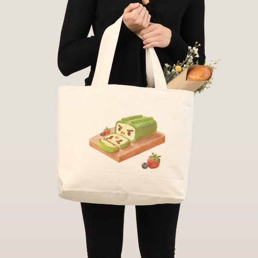Matcha Cake Roll Illustratie Grote Tote Bag (Voorkant (product))
