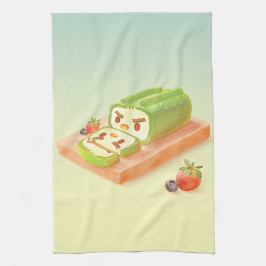 Matcha Cake Roll Illustratie Theedoek (Verticaal)